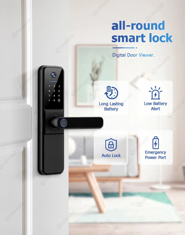 YRHAND Tuya Wifi fechadura eletronica digital Smart Door Lock With Biometric Camera Fingerprint Smart Card Password For home