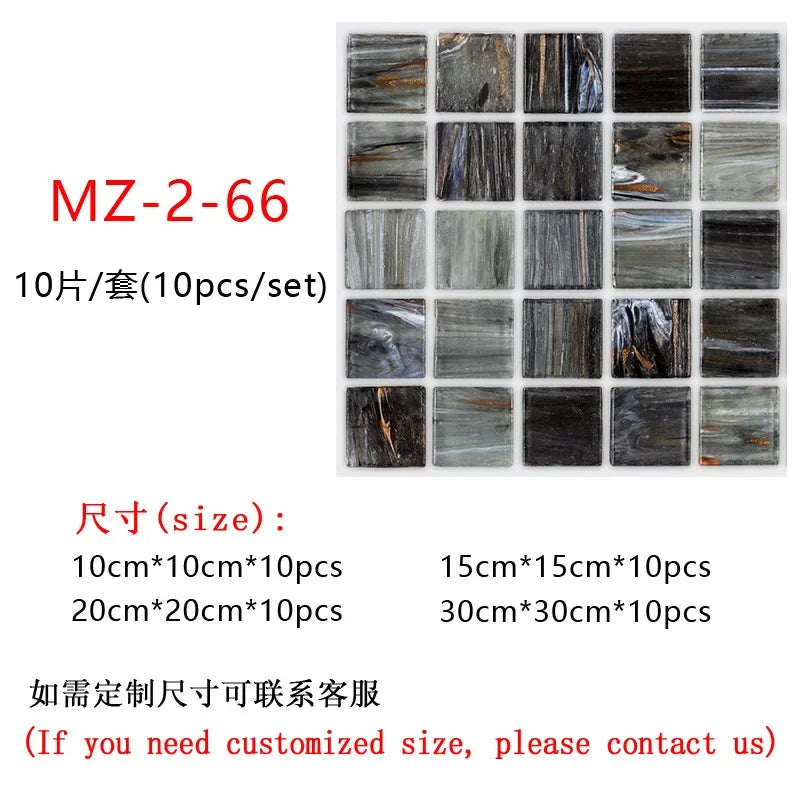 10pcs/set 10/15/20/30cm Flat Marble Mosaic Hard Tiles Wall Sticker Kitchen Bathroom Floor Diagonal Decor Wallpaper PVC Art Mural