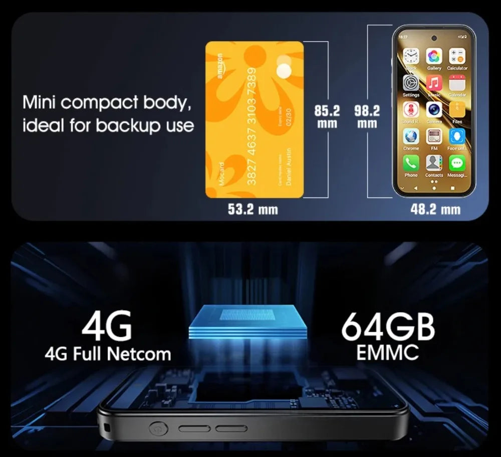 UNIWA Q333 4G Full Bands MINI Smartphone Android 4GB+64GB Mobile Phone 2000mAh Face ID WhatsApp GPS Small Phone Support TF Card
