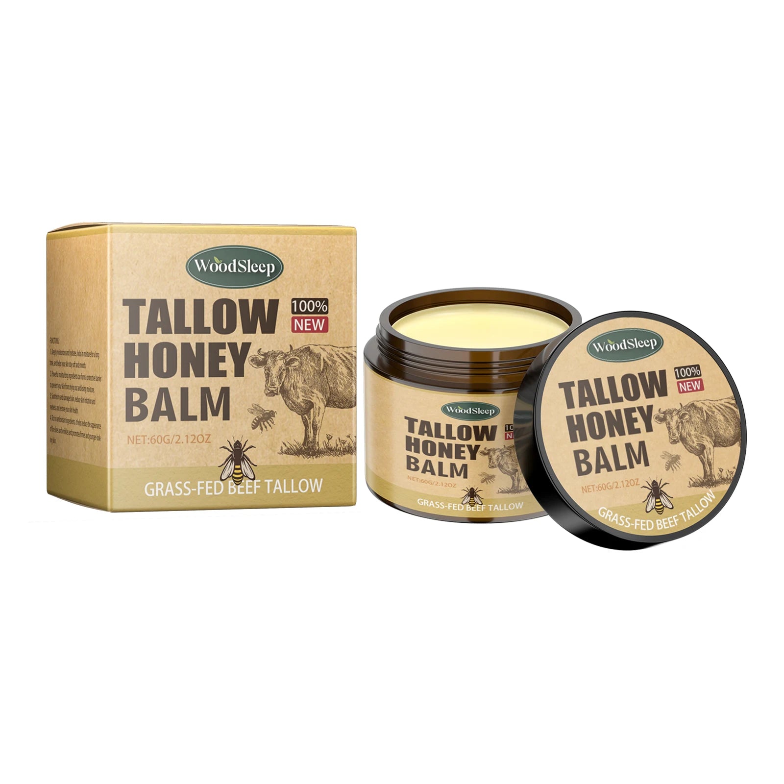 Deep Moisturizing Tallow Honey Balm For Face Natural Beef Tallow Anti Aging Light Non Greasy Skin Barrier Repair Daily Care 60g