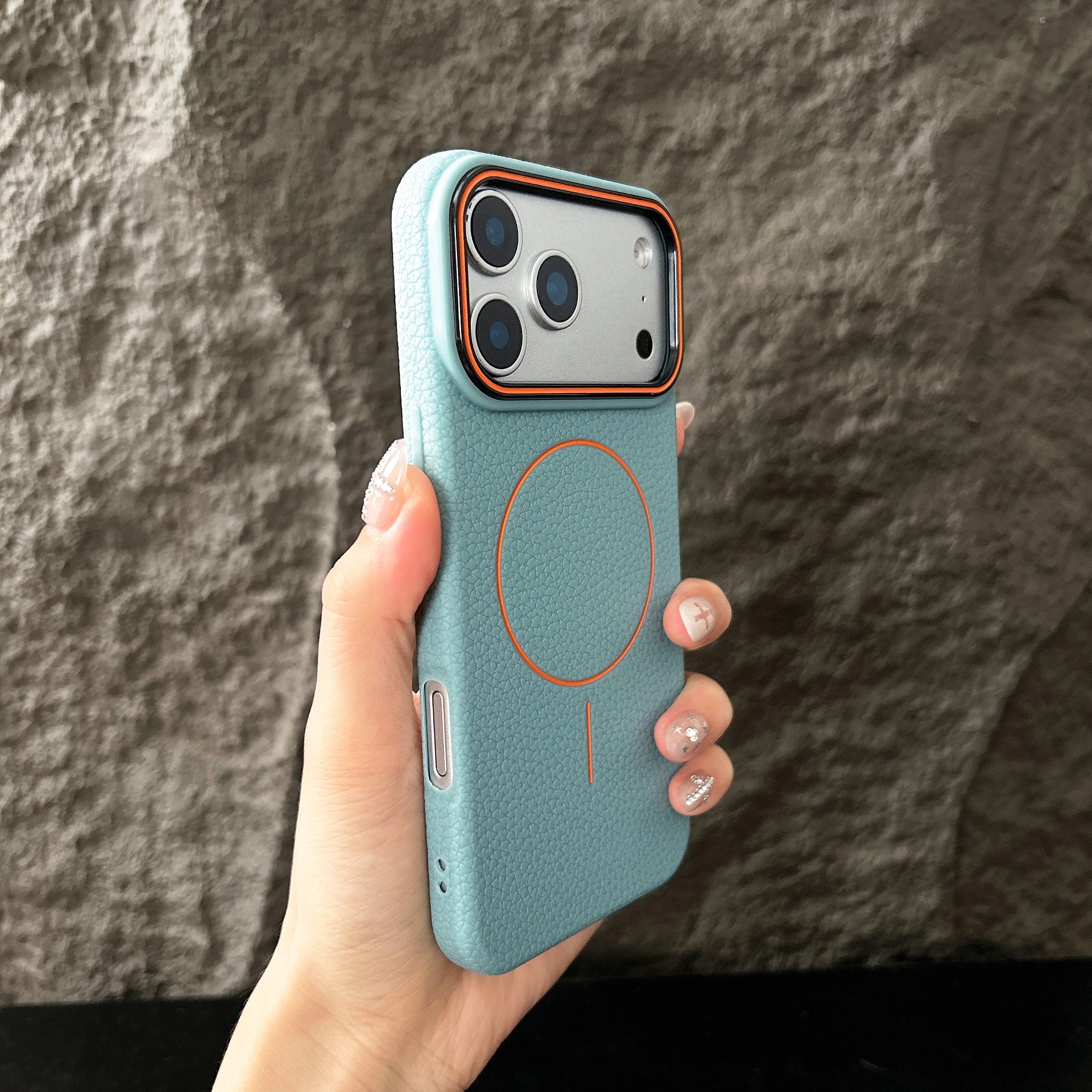 Magnetic iPhone Case with Lichee Pattern | Shock-Absorbing Slim TPU Cover Light Blue Tidesmit