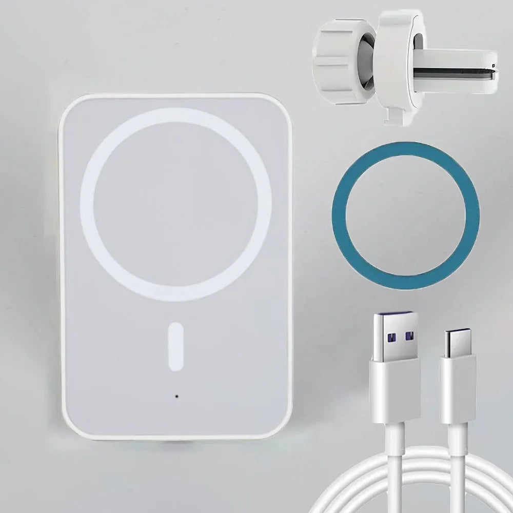 Magnetic Wireless Car Phone Charger – Fast Qi Certified Mount White with cable Tidesmit
