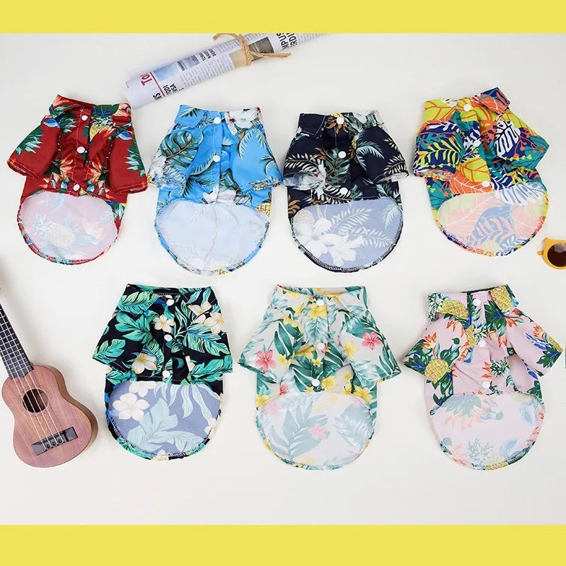 Breathable Hawaiian-style pet shirts for dogs, XS-5XL. Comfortable summer floral dog clothes for small to large breeds.