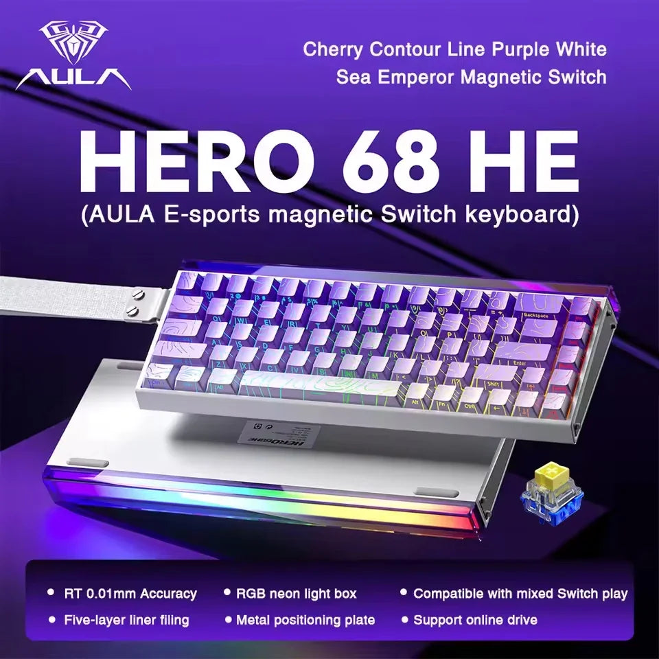 AULA HERO 68 HE E-sports Gaming Magnetic Switch Keyboard 60% Wired RGB Hot Swap 8K Return Rate Custom Mechanical Keyboard