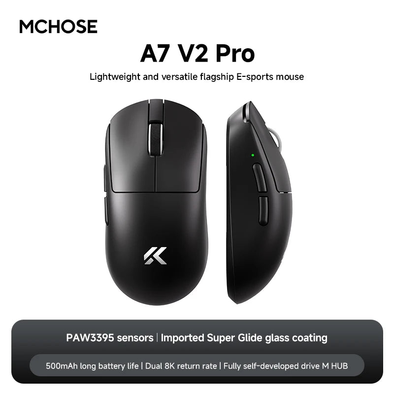 NEW MCHOSE A7 V2 E-sports Mouse Wireless Bluetooth Tri-mode Ergonomics Lightweight 8K Gaming Mice Customized PC Accessory Gifts