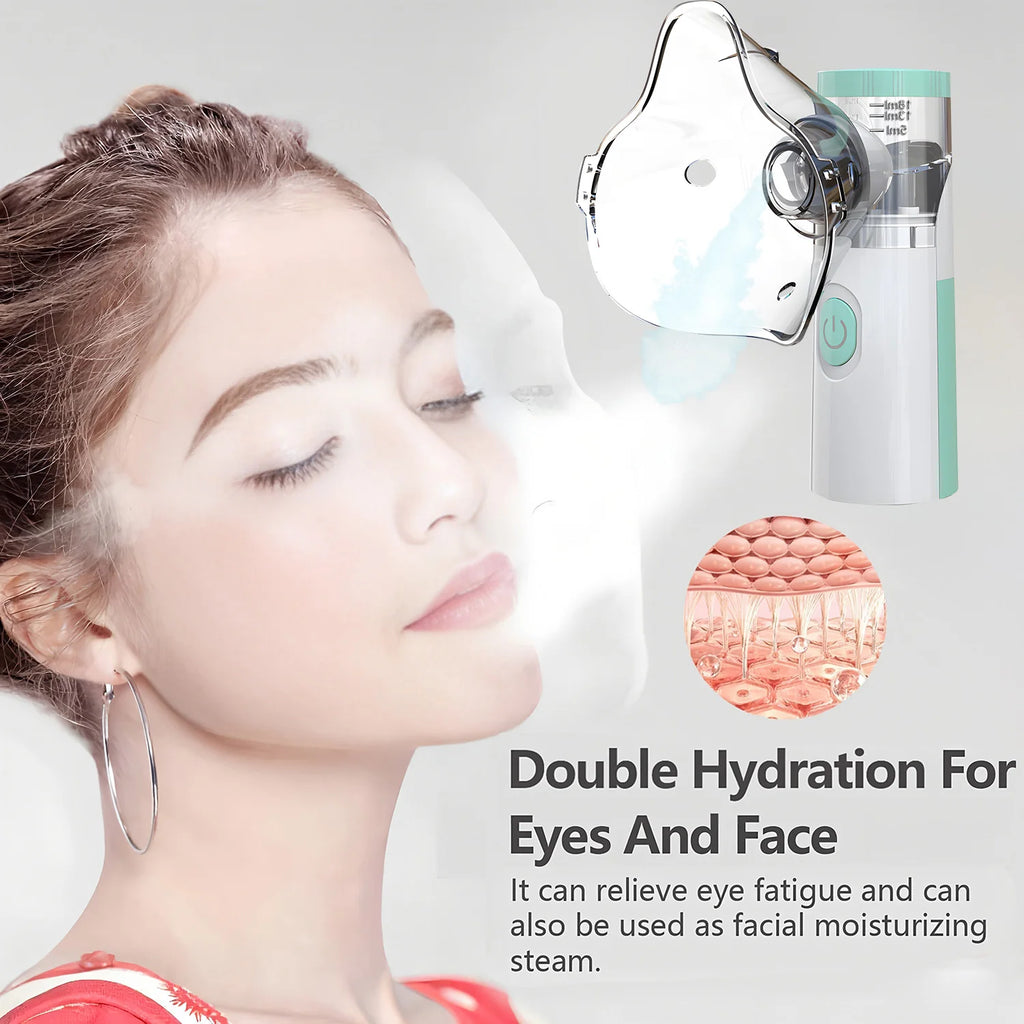 Portable nano eye and face steamer mask for hydration, relieving dry eyes and fatigue with moisturizing cool mist.