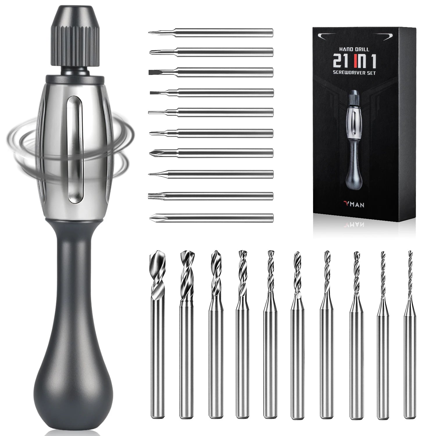 21-in-1 Screwdriver/Drill: non-slip grip, S2 bits, magnetic, quick swap. For jewelry, resin, wood, plastic housework, man's gift
