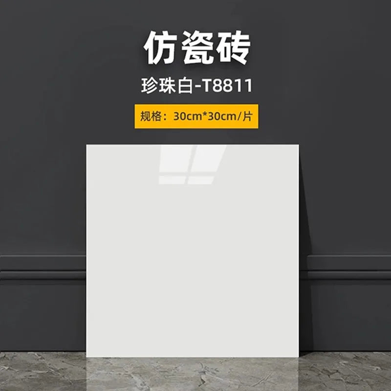 Matte white self-adhesive tile wall sticker with minimal marble pattern.