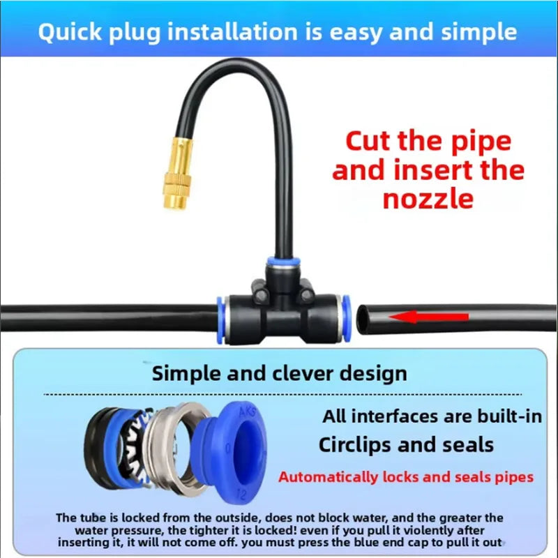Kit Rotating Copper Nozzle Watering Irrigation Patio Misting Cooling System 8mm PE Pipe Universal Automatic Irrigation Sprinkler