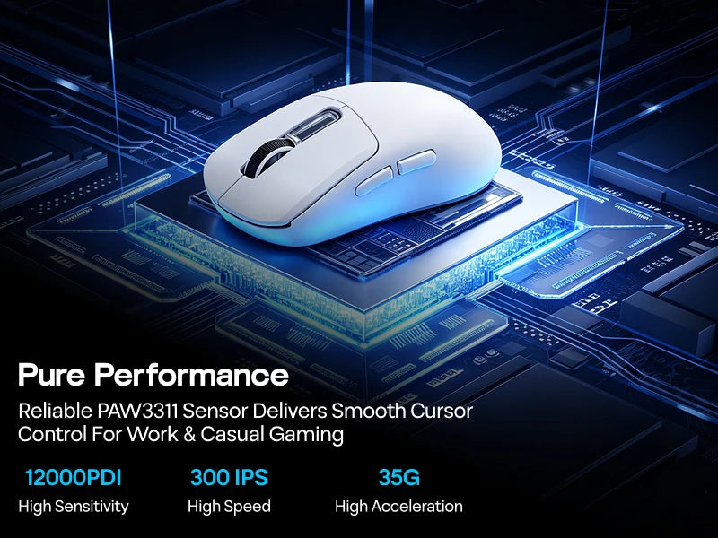 EPOMAKER NEX Lite Tri-mode Wireless PAW3311 Sensor Gaming Mouse with RGB Charging Dock & 1K Polling/12K DPI for Gaming & Office