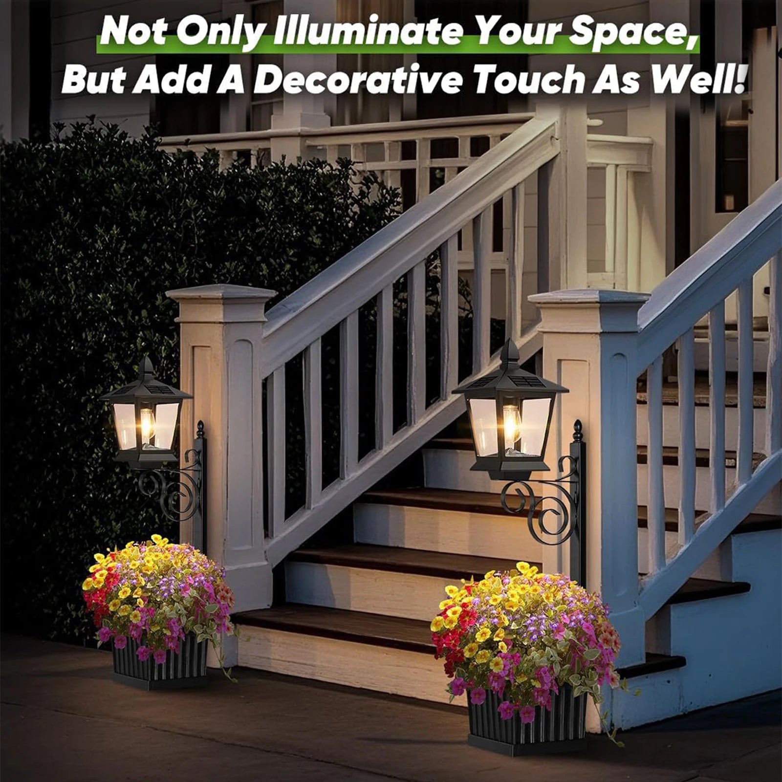 2 In 1 Outdoor Flower Pots Light with Planter Freestanding Planters Lamp Decorative Solar Lamp for Outside/Front Door/Yard/Lawn