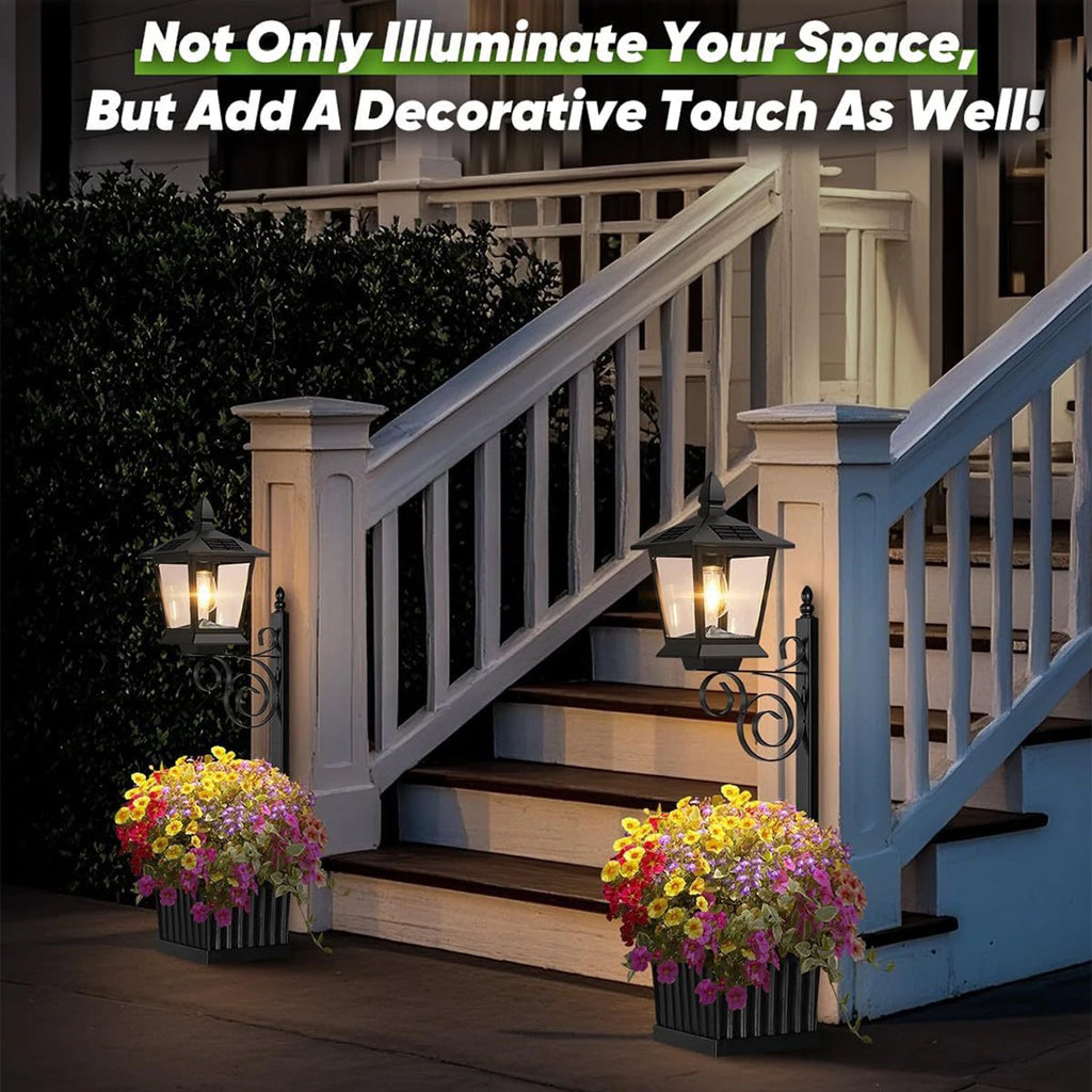 2 In 1 Outdoor Flower Pots Light with Planter Freestanding Planters Lamp Decorative Solar Lamp for Outside/Front Door/Yard/Lawn