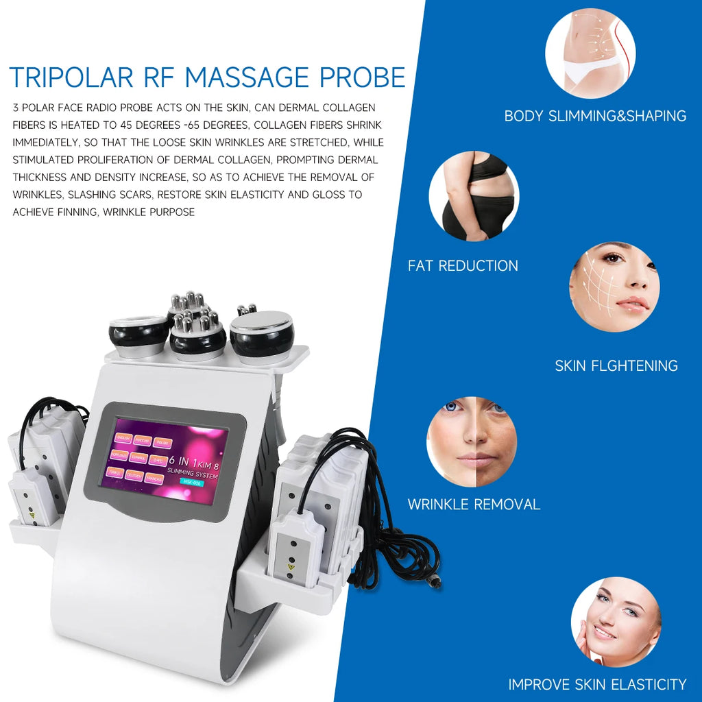 Ultrasonic Cavitation Machine 6-in-1 Body Slimming Device Body Shaping Massage Equipment Tidesmit