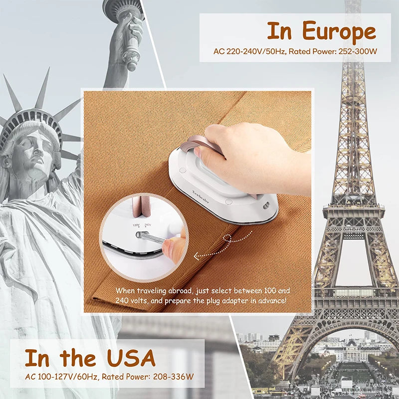 Tidesmit mini handheld travel iron showing compact lightweight dry heat press design for home and garment care.