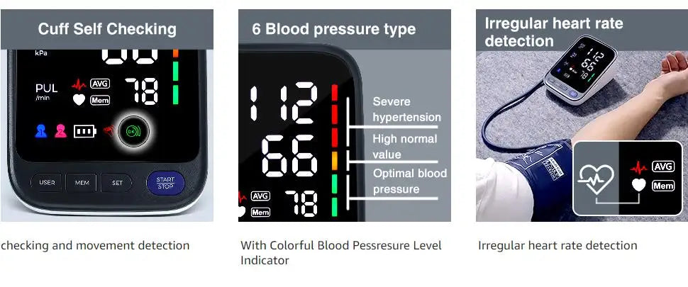 Kingclinic Blood Pressure Machine, Automatic Digital Upper Arm Blood Pressure Monitor with Adjustable Large Cuff