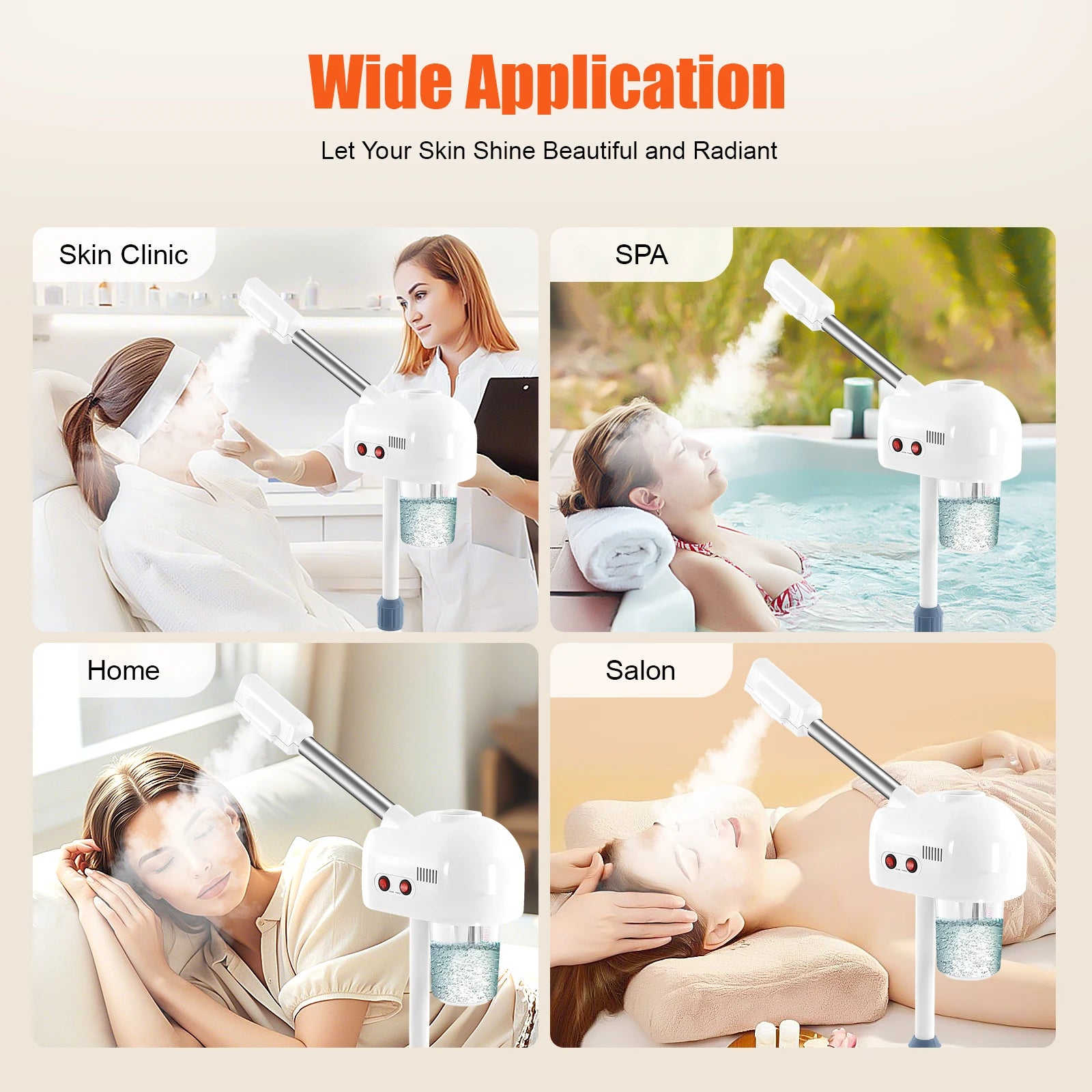 750ml professional white facial steamer with adjustable arm for home, spa, and salon skincare treatments.