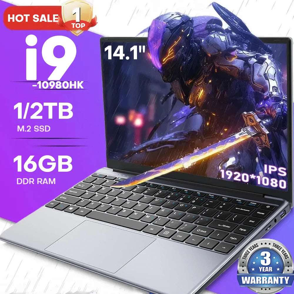 2026 New 14.1" Laptop Computer Intel Core i9 10980HK Windows 11 Pro 16GB RAM 1TB M.2 SSD Gaming Notebook WiFi6 Portable Laptop