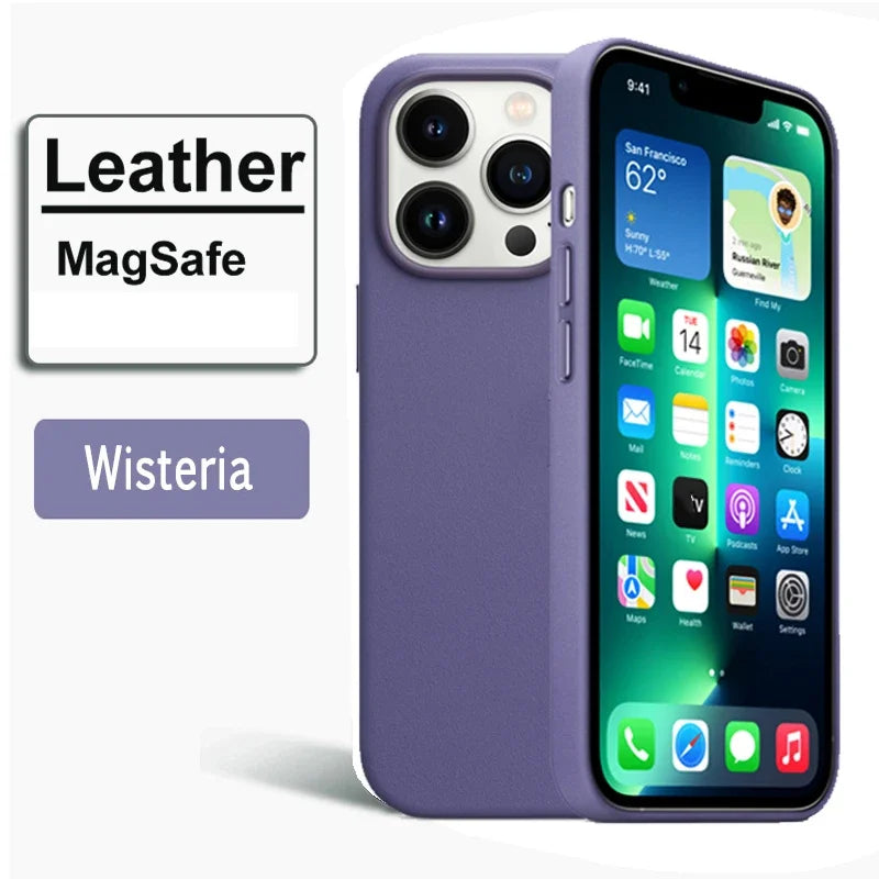 MagSafe Leather Phone Case for iPhone 17 Pro - Slim Shock-Absorbing Cover Purple with Box Packing Tidesmit