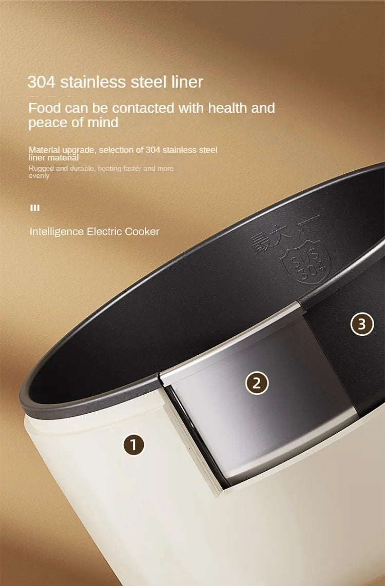 Electric multi cooker lid open showing inner cooking pot and heating base