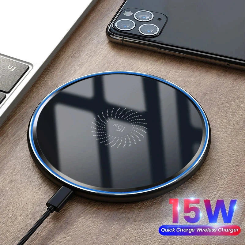15W Fast Wireless Charger Pad - Qi Certified Black Charging Station Tidesmit