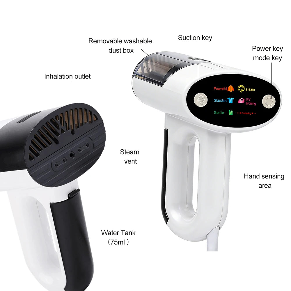 Tidesmit handheld steam iron featuring an intelligent handle sensor for garment ironing and vacuum suction efficiency