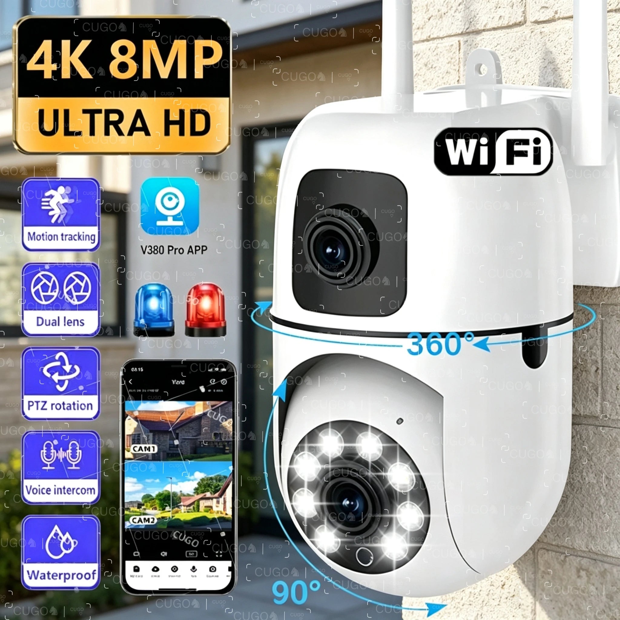 8MP WIFI Surveillance Camera Dual Lens Dual Screen 5MP IP Cameras Wireless Auto Tracking Color Night Vision 10X Zoom HD Camera