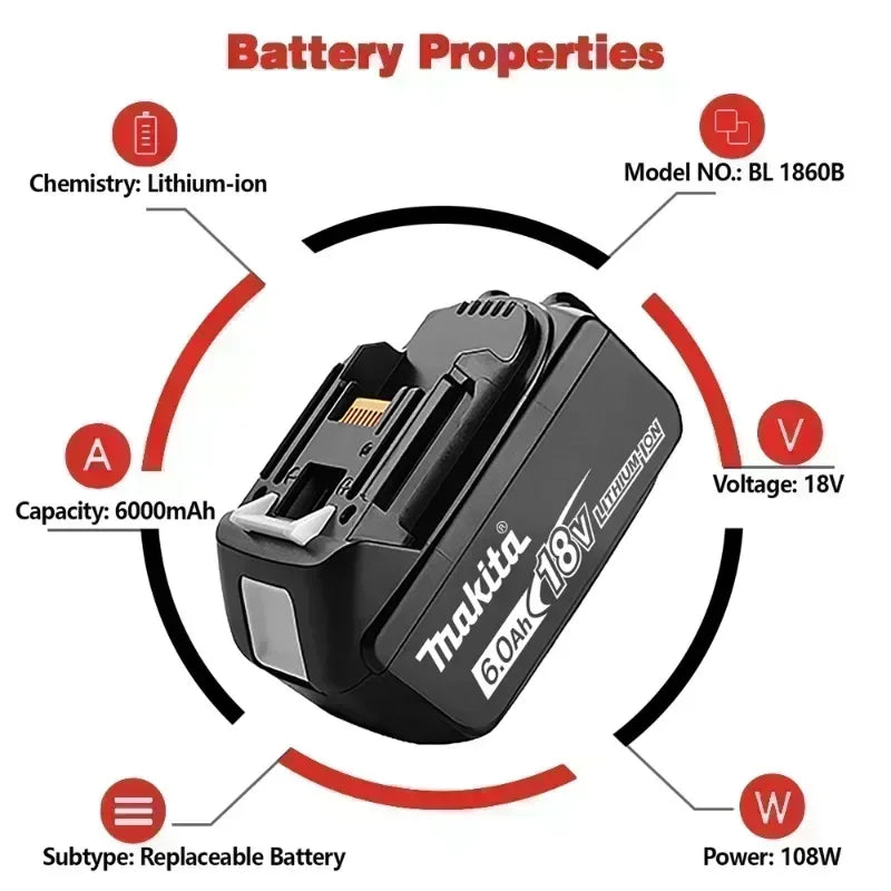 Genuine Makita 18V 6.0Ah battery with charger set for Makita 18V power tool DDF487 DTW700 GBA404 DUC150Z DHR183Z