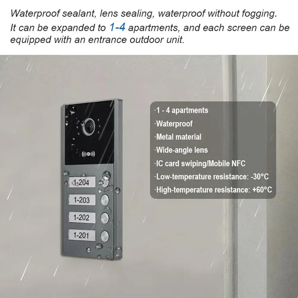 10 inch Touch Screen WiFi 1080P Intercom Doorbell 4 Wire Video Doorphone System RFID APP Unlock for 2/3/4 Unit Home Apartments