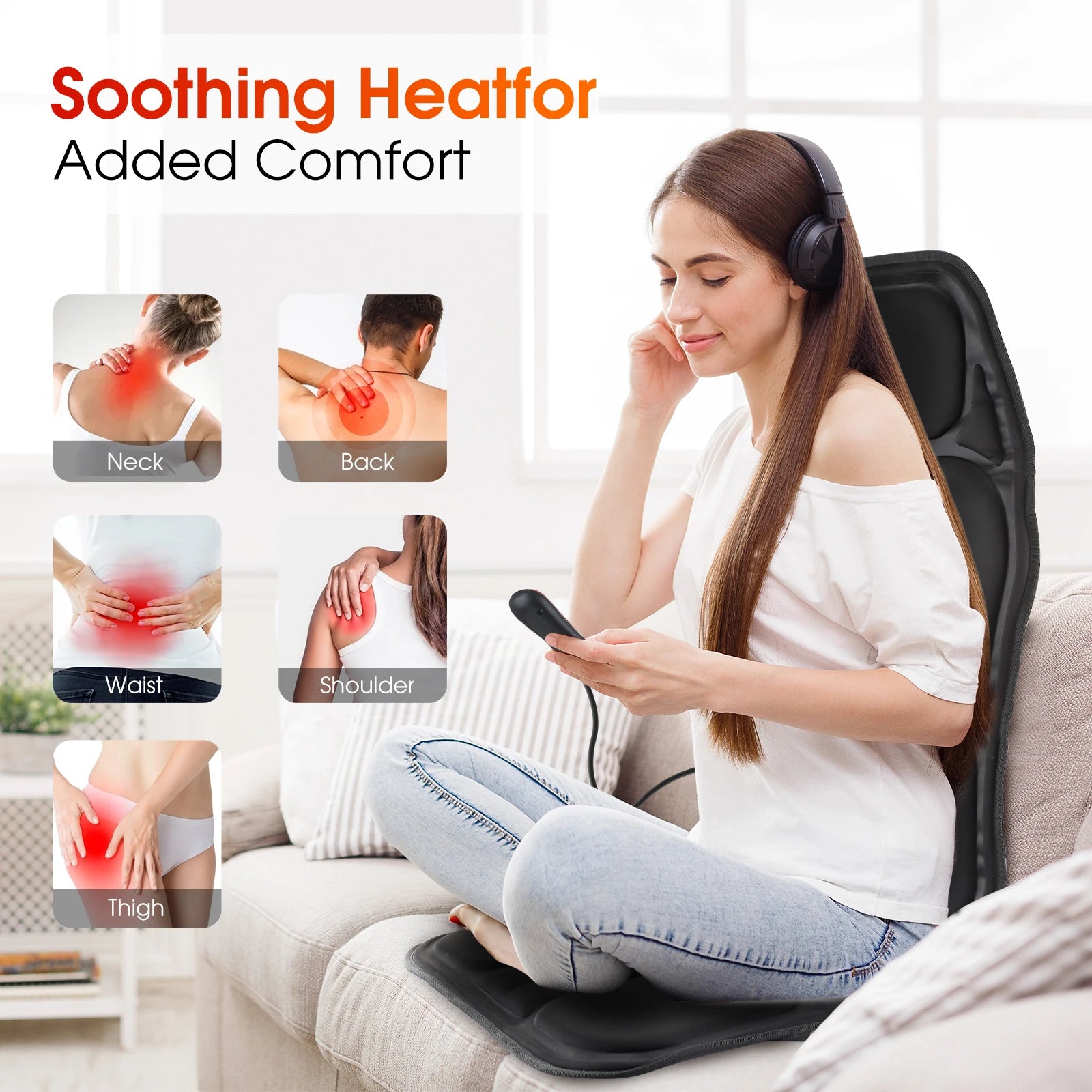 Electric Back Massager Cushion with Heat for Targeted Lumbar Relief Massage Cushion Tidesmit