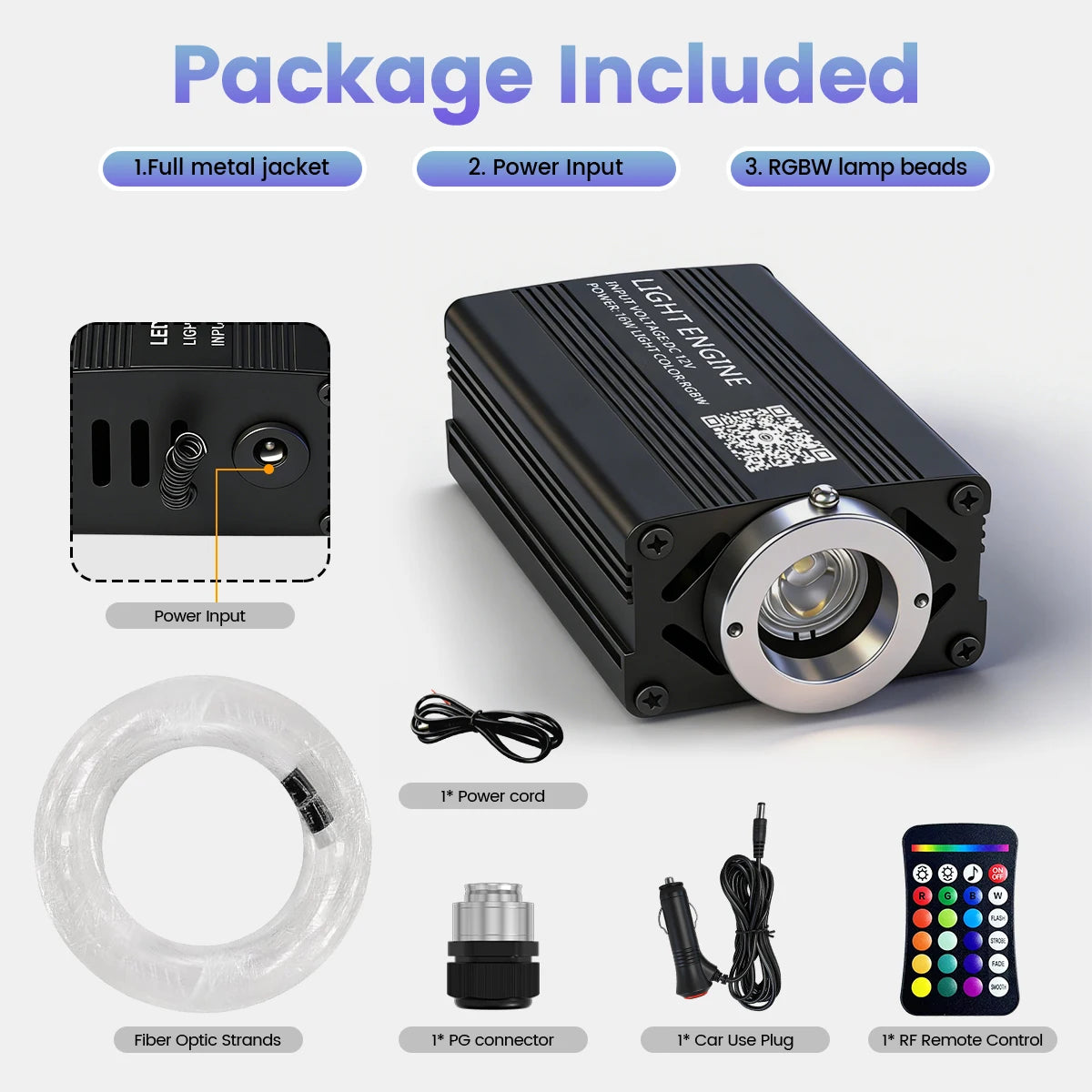 Car Home Use APP Control Fiber Optic Light Kit, 16W RGBW Music Mode Star Ceiling Sky Light with 500/1000 Strands 6.5ft/ 2m Optical Fiber Cable, and More Than 10 Million Colors