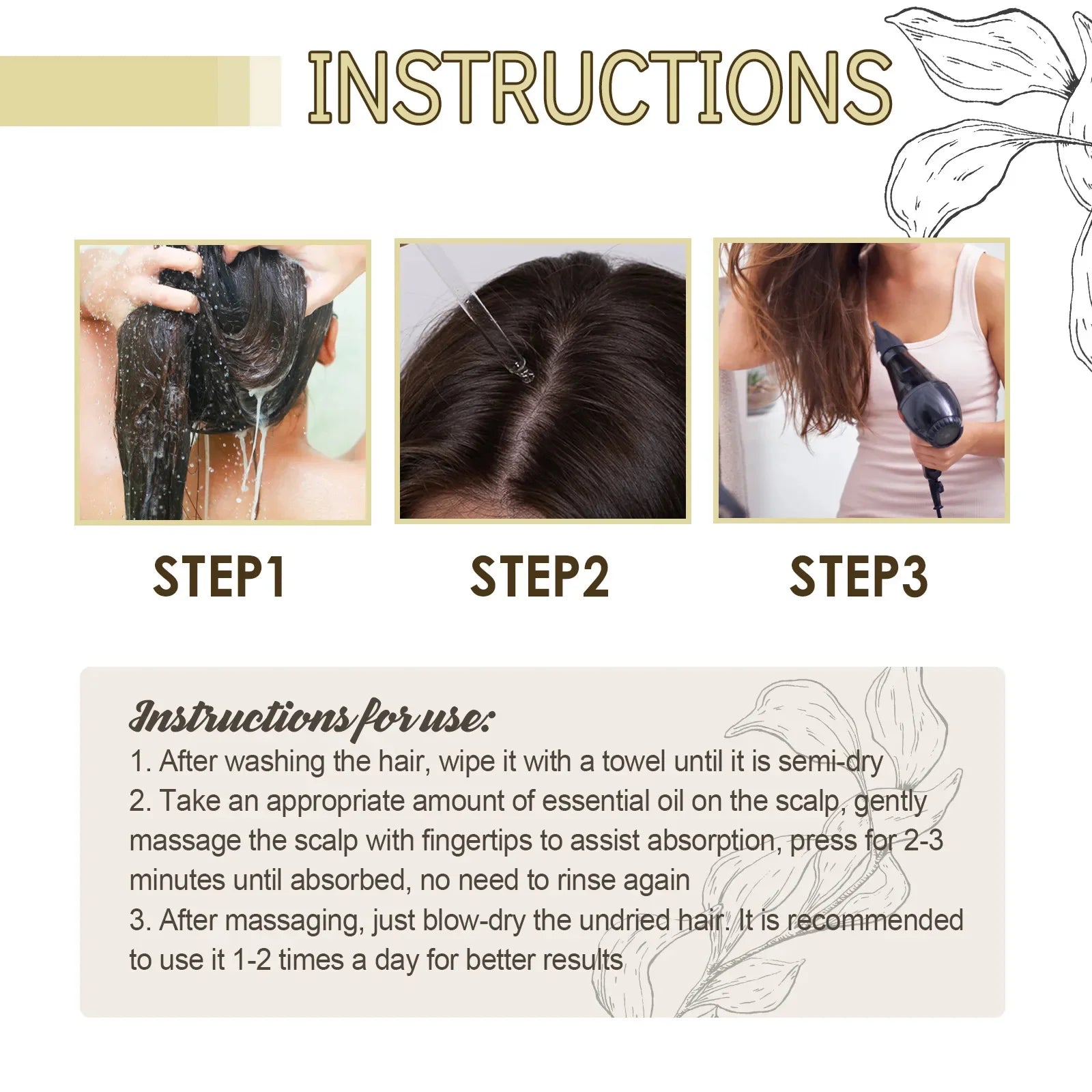 Tidesmit hair growth essential oil application steps: anti-hair loss, scalp repair, and fast-growing treatment guide.