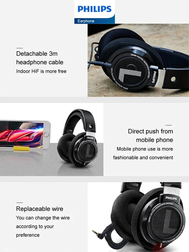 Philips SHP9500 Headphone HiFi Stereo Wired Earphone Computer Online Learning Earbuds Esports Game 3.5mm 6.3mm Universal Headset Tidesmit