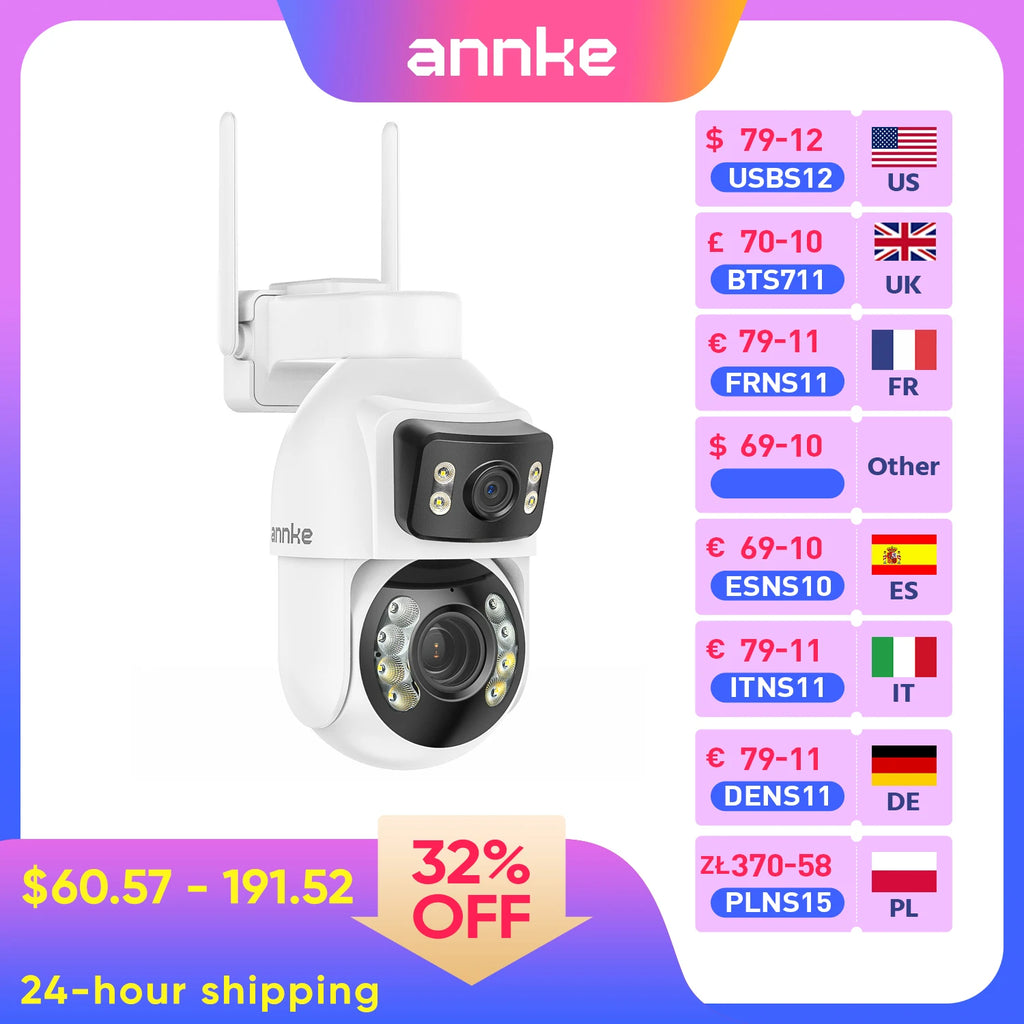 ANNKE WCD1012 10MP Dual-Lens PTZ Security Camera 12X Zoom Wifi Camera AI Human Tracking 1/2/4 PCS 2.4G Wireless Camera Outdoor
