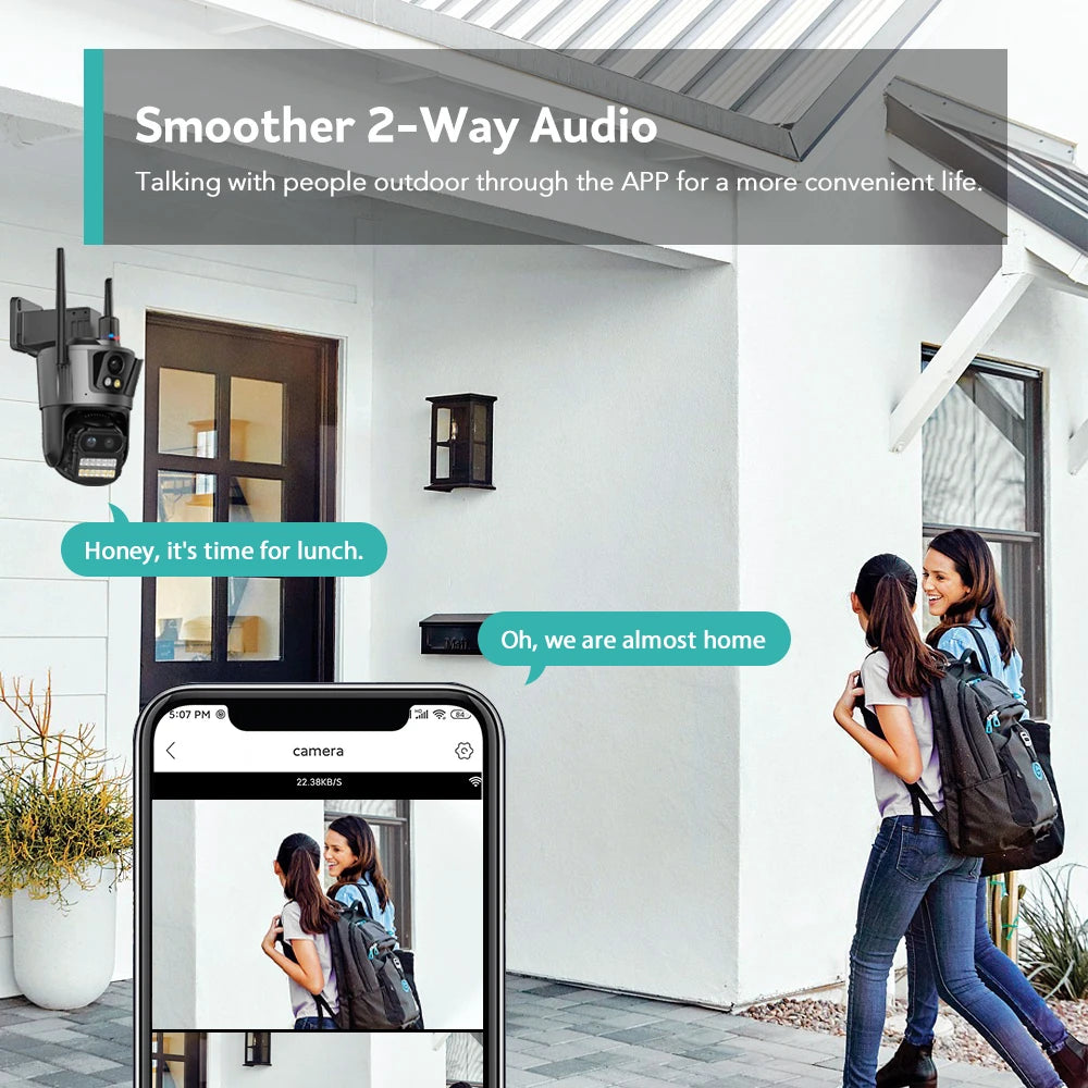 Wifi Camera Outdoor PTZ 4 Lens 4 Screen 8X Hybrid Zoom AI Auto Tracking Linkage Video Bluetooth Security Camera IP iCSee APP