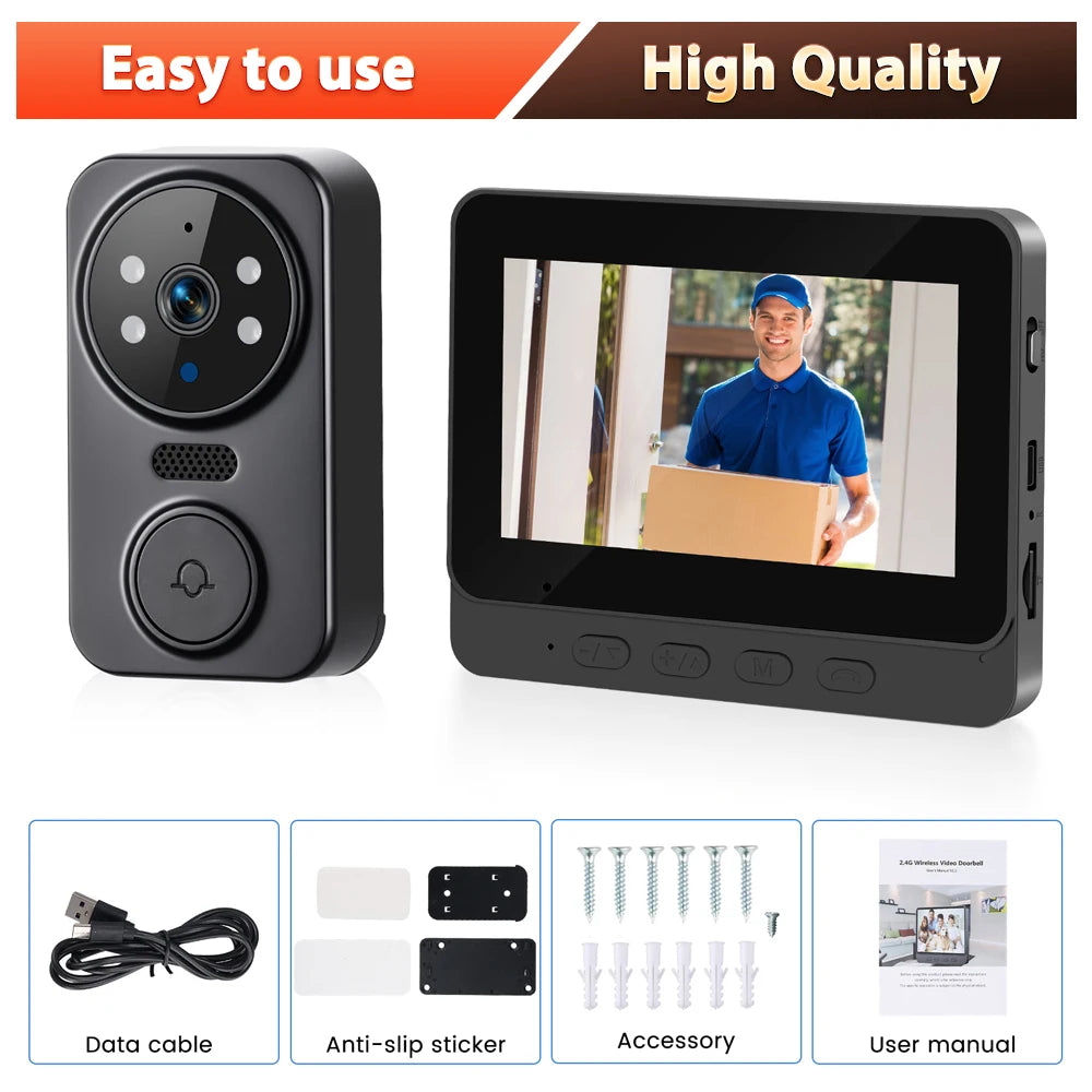 Podofo Smart Wireless Video Doorbell With Screen 4.3'' IPS HD Smart Intercom 2.4G Visible Doorbell Two-Way Talk Night Vision Home Use Security Camera