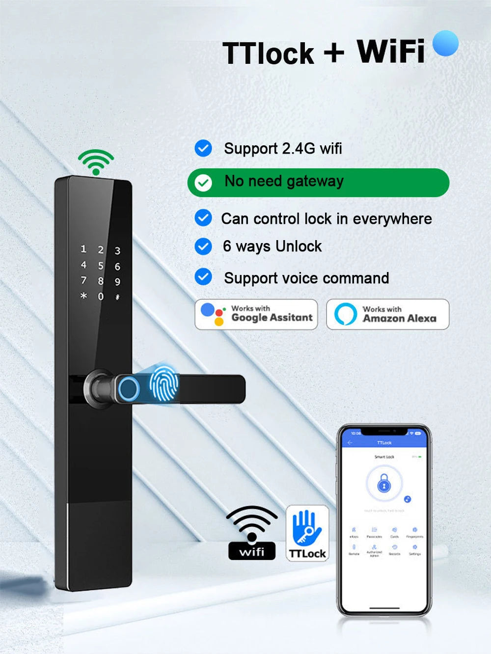 EU Warehouse Smart Fingerprint Door Lock TTLock WiFi – App, Keyless, Password, Card & Mechanical Key – Home, Hotel, Office, Airbnb