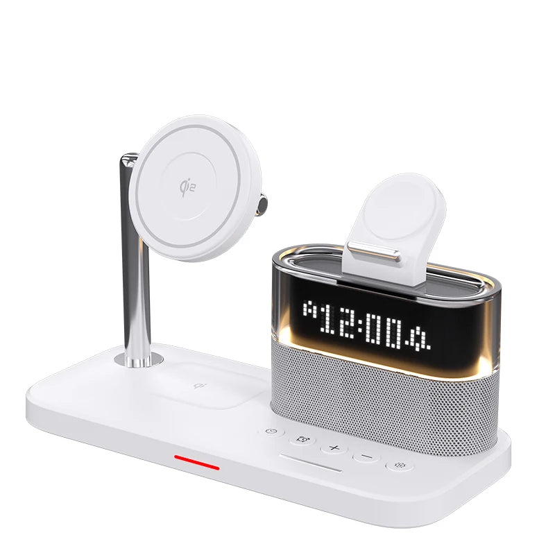 QI2 Wireless Charger Fast MagSafe Alarm Clock For Apple Air Pods iWatch iPhone Phone Holder sound RGB Night Light Bedroom Office