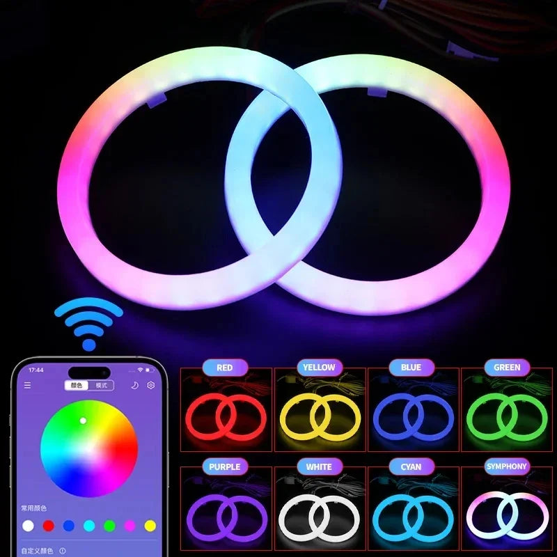 RGB LED Angel Eyes Halo Ring Light - Bluetooth APP Control 4PCS Kit Tidesmit