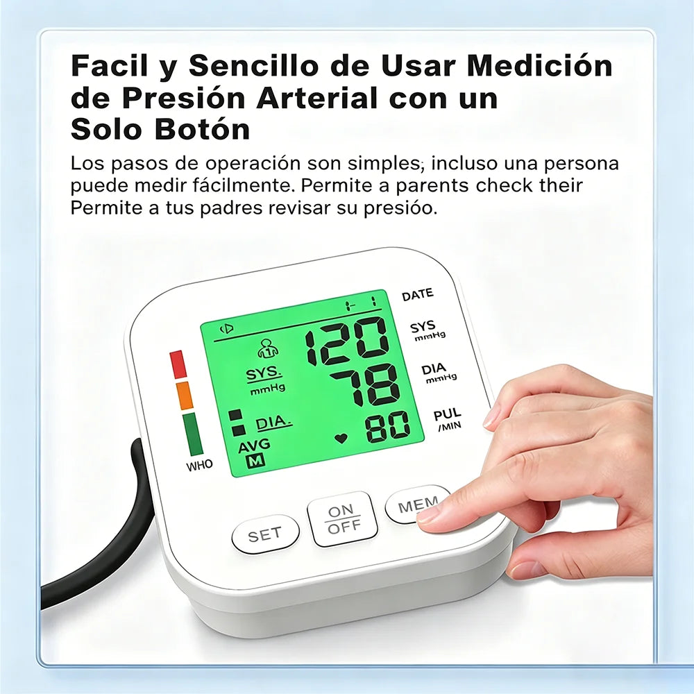 Spanish Upper Arm Automatic Blood Pressure Monitor BP Sphygmomanometer Pressure Meter Tonometer for Measuring Arterial Pressure