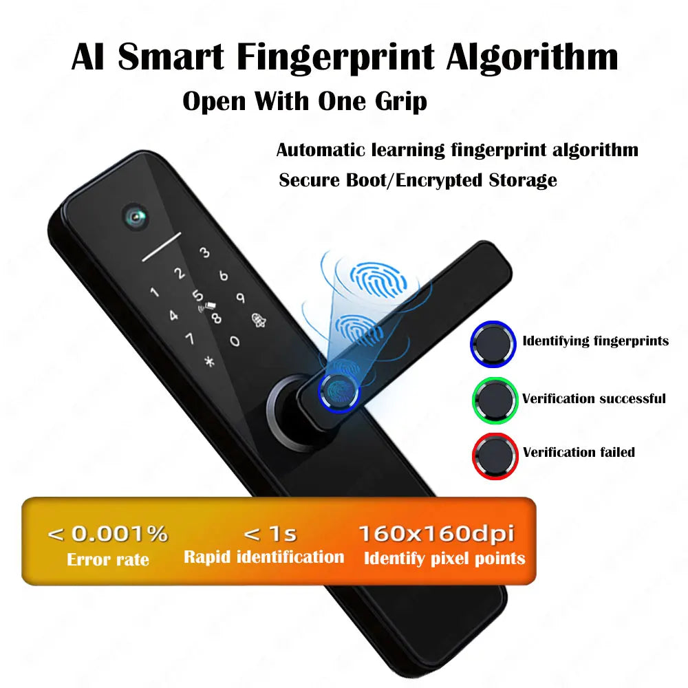 Tuya visual Wifi Digital Electronic Smart Fingerprint Door Lock With Biometric Camera intelligence Card Password Key Unlock