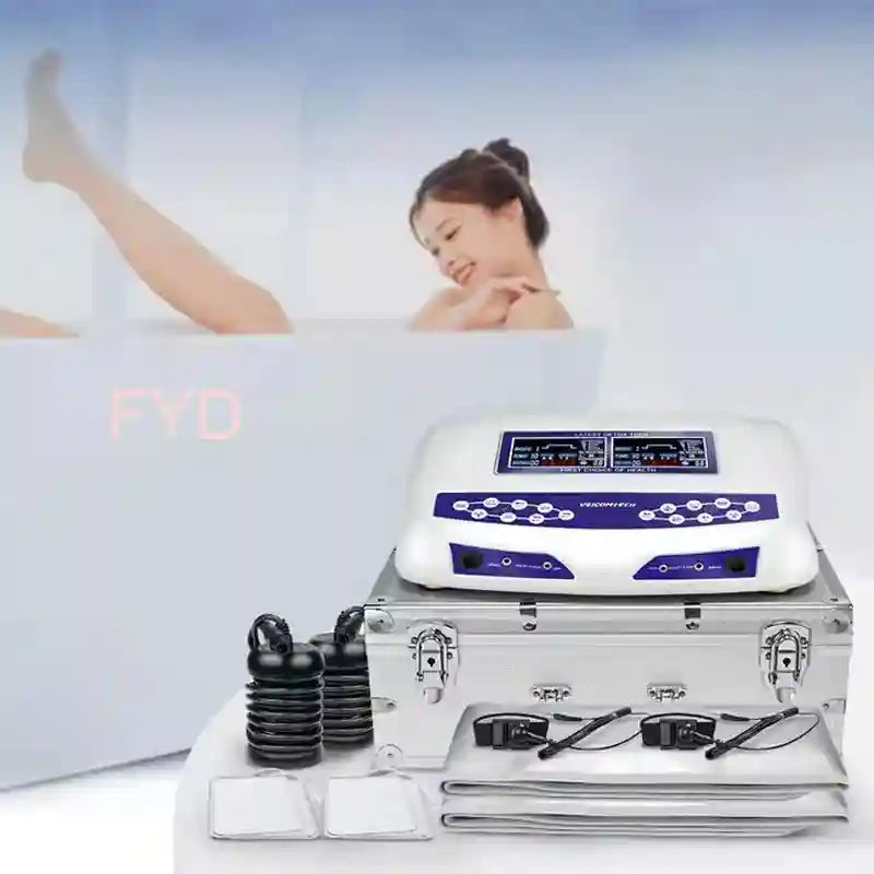 Dual ionic foot detox spa machine with FIR belts, 8 modes, and ion cleanse units in a portable silver aluminum case.