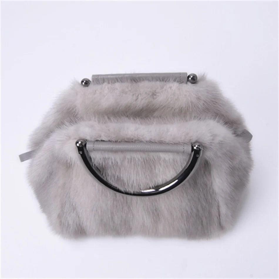 Women's Mink Fur Handbag 2026 New Fashion Designer Fluffy Fur Wrist Bag Large Capacity Soft Shopping Bag Girl Cute Handbag