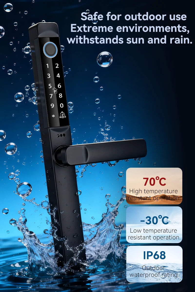 Tuya App Smart Door Lock Waterproof Fingerprint Password Card Bridge-Cut For Outdoor Pull Push Sliding Grille Door