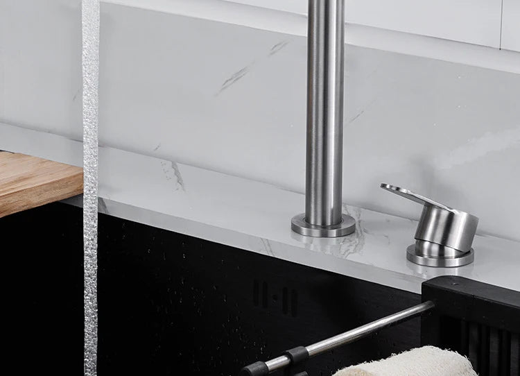 304 Stainless Steel Sink Faucet Hidden Lifting Folding Kitchen Faucet Hot and Cold Mixed Water Separate Sink Tap Dual Holes