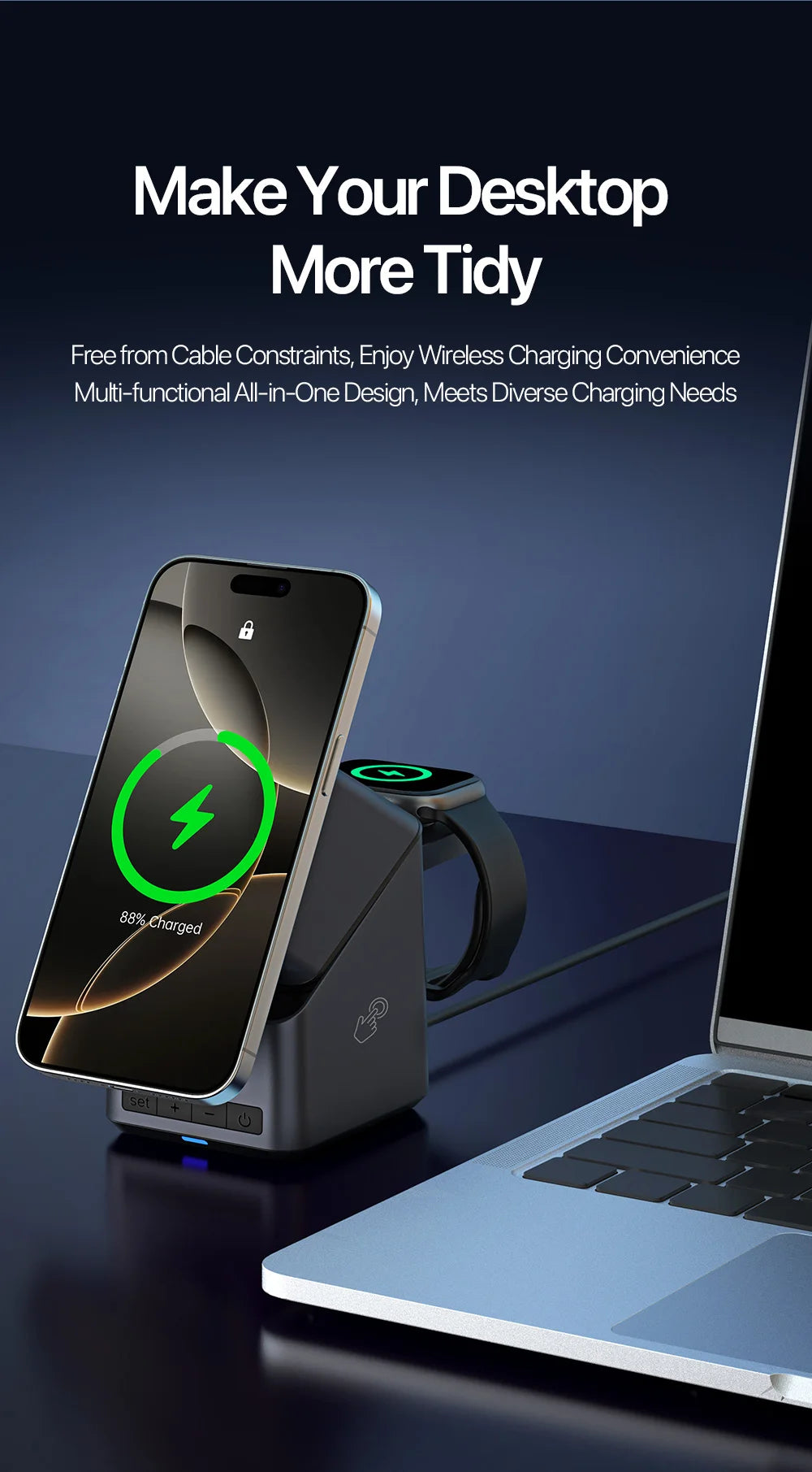 4 in 1 Magnetic Wireless Charger - Qi Certified Fast Charging Station Tidesmit