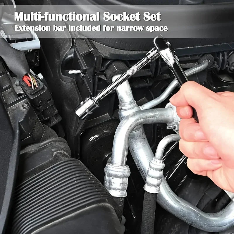 For Hous Auto Repair 46pc Drive Socket Set 1/4 inch Ratchet Wrench Set with Sockets Metric Hex Bit Socket Set Mechanic Tool Kits
