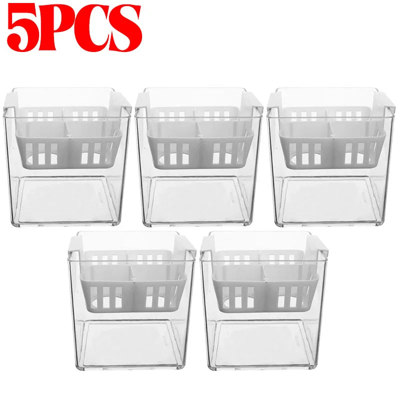 Five clear acrylic hydroponic planters with white grid inserts