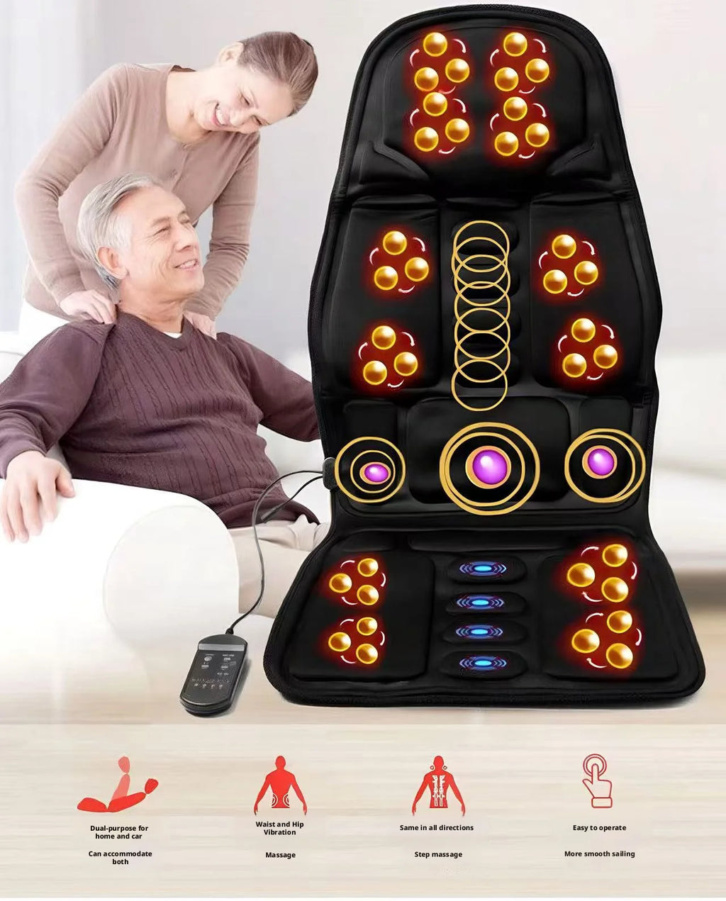 Heated Massage Cushion: Electric Massager for Neck and Back - Black Massage Cushion Tidesmit