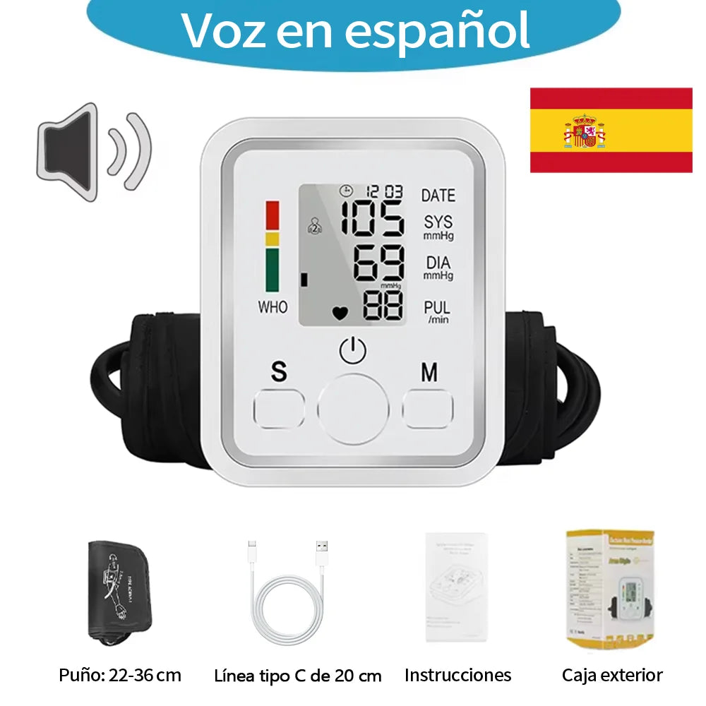 Spanish Voice Digital Arm Blood Pressure Meter Medical Pressure Monitor Tonometer Tensiometer Heart Rate Pulse Sphygmomanometer