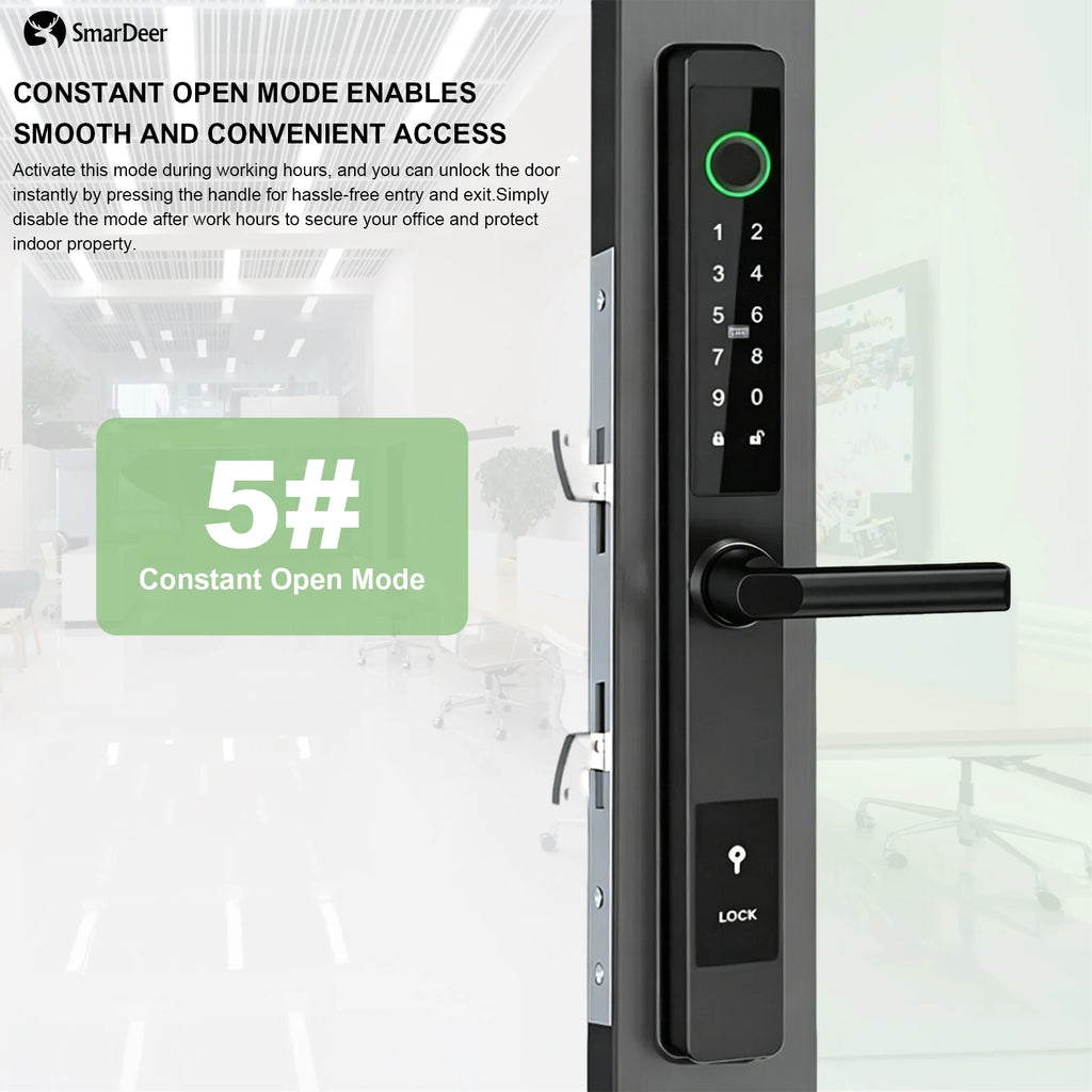 SmarDeer IP65 Waterproof Sliding Door Smart Lock，Tuya WiFi Broken Bridge Aluminum Sliding Door  Fingerprint Lock